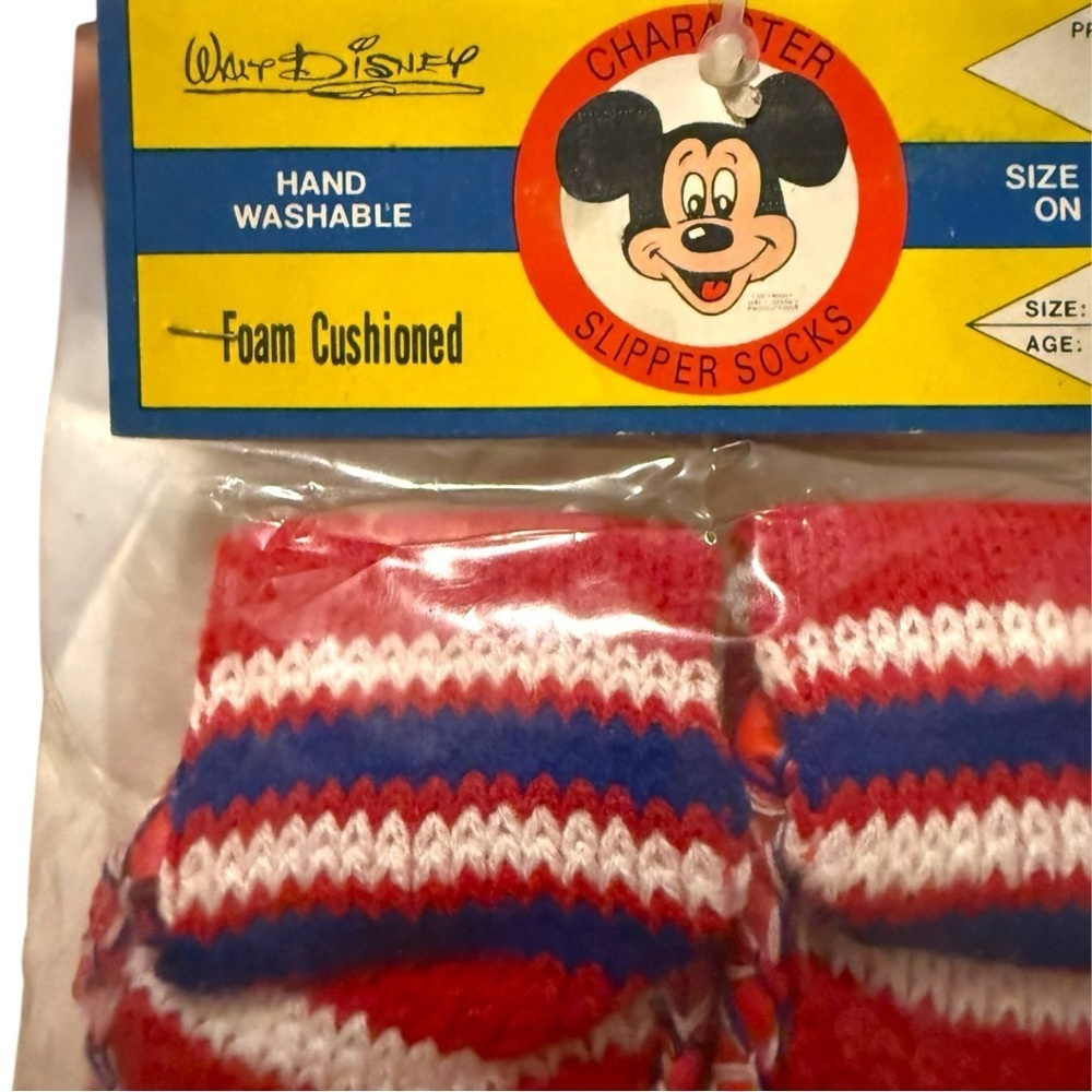 Vintage Mickey Mouse Club Slipper Socks Walt Disney Productions Red/White/Blue 6 - Picture 2 of 6